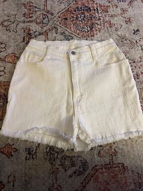 Women's White High-Rise Frayed Hem Jean Shorts